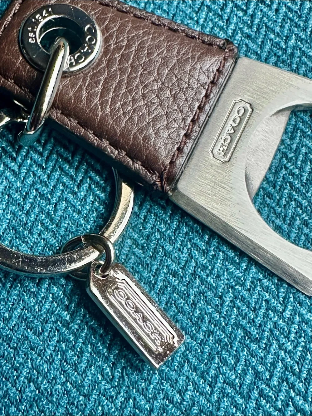 Coach Mahogany Leather Bottle Opener Keychain unisex - (Style F62097) - NEW
